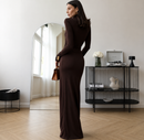 Vestido Longo Com Gola Alta Drapeado - Serena