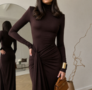 Vestido Longo Com Gola Alta Drapeado - Serena