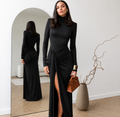 Vestido Longo Com Gola Alta Drapeado - Serena