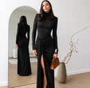 Vestido Longo Com Gola Alta Drapeado - Serena