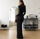 Vestido Longo Com Gola Alta Drapeado - Serena