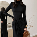 Vestido Longo Com Gola Alta Drapeado - Serena