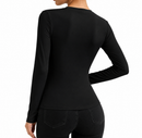Blusa Feminina Manga Longa com Gola Assimétrica Drapeada