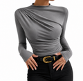 Blusa Feminina Manga Longa com Gola Assimétrica Drapeada