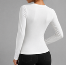 Blusa Feminina Manga Longa com Gola Assimétrica Drapeada