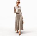 Conjunto Feminino Canelado com Blusa Gola Canoa e Saia Longa Evasê