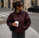 Jaqueta Couro Oversized Com Gola Alta