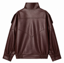 Jaqueta Couro Oversized Com Gola Alta