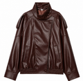 Jaqueta Couro Oversized Com Gola Alta