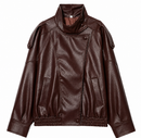 Jaqueta Couro Oversized Com Gola Alta