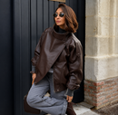 Jaqueta Couro Oversized Com Gola Alta