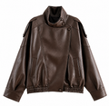 Jaqueta Couro Oversized Com Gola Alta