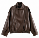 Jaqueta Couro Oversized Com Gola Alta