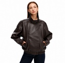 Jaqueta Couro Oversized Com Gola Alta