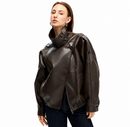 Jaqueta Couro Oversized Com Gola Alta