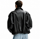 Jaqueta Couro Oversized Com Gola Alta