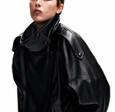 Jaqueta Couro Oversized Com Gola Alta