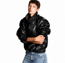 Jaqueta Couro Oversized Com Gola Alta