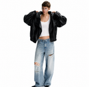 Jaqueta Couro Oversized Com Gola Alta