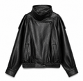 Jaqueta Couro Oversized Com Gola Alta