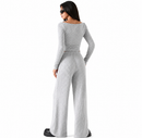 Conjunto Feminino Canelado Decote Canoa com Calça Pantalona