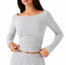 Conjunto Feminino Canelado Decote Canoa com Calça Pantalona