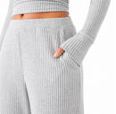 Conjunto Feminino Canelado Decote Canoa com Calça Pantalona