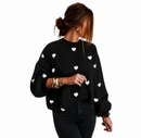 Suéter Feminino de Tricô com Estampa de Coração
