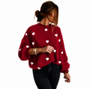 Suéter Feminino de Tricô com Estampa de Coração