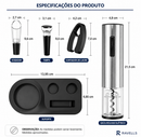 Kit Abridor de Vinho Elétrico 4 Peças com Base e Acessórios